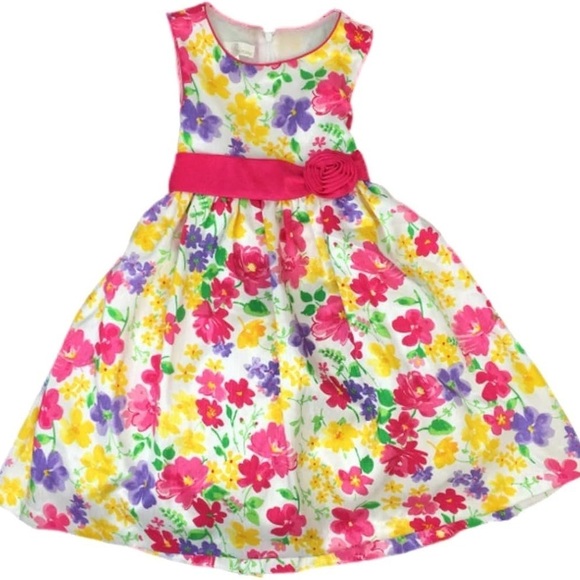 American Princess | Girls Colorful Floral Dress with Pink Accent - Picture 1 of 2
